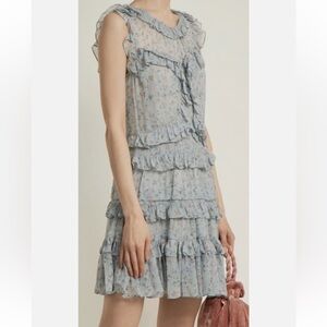 Rebecca Taylor Light Blue Floral Ruffle Mini Dress